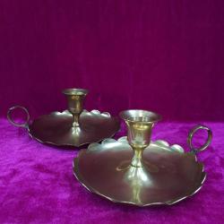 VINTAGE EL YAPIMI MASİF PİRİNÇ MALZEME BİR ÇİFT EL ŞAMDANI