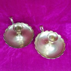 VINTAGE EL YAPIMI MASİF PİRİNÇ MALZEME BİR ÇİFT EL ŞAMDANI