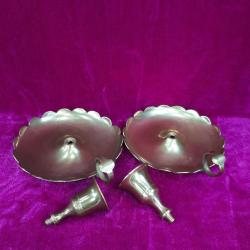 VINTAGE EL YAPIMI MASİF PİRİNÇ MALZEME BİR ÇİFT EL ŞAMDANI