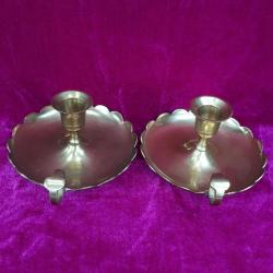 VINTAGE EL YAPIMI MASİF PİRİNÇ MALZEME BİR ÇİFT EL ŞAMDANI