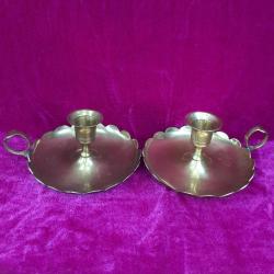 VINTAGE EL YAPIMI MASİF PİRİNÇ MALZEME BİR ÇİFT EL ŞAMDANI