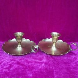 VINTAGE EL YAPIMI MASİF PİRİNÇ MALZEME BİR ÇİFT EL ŞAMDANI