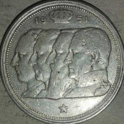 BELÇİKA 1951  100  FRANK    GÜMÜŞ  18  GRAM