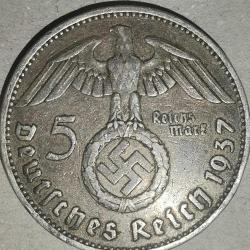 NAZİ ALMANYASI 1937  A  5 MARK GÜMÜŞ 13,88  GRAM
