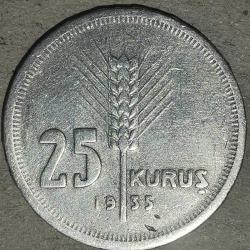TÜRKİYE 1935  25 KURUŞ  GÜMÜŞ  3   GRAM