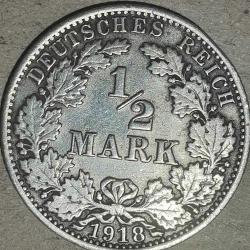 ALMANYA 1918    1/2 MARK   GÜMÜŞ  2,77 GRAM