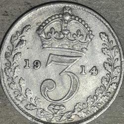 İNGİLTERE  1914  3 PENCE     GÜMÜŞ 1,41  GRAM