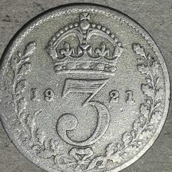 İNGİLTERE  1921  3 PENCE     GÜMÜŞ 1,41  GRAM