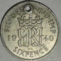 İNGİLTERE 1940  6 PENCE    GÜMÜŞ  2,83 GRAM