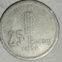 TÜRKİYE  1936  25 KURUŞ  GÜMÜŞ  3 GRAM