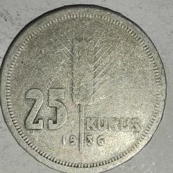 TÜRKİYE  1936  25 KURUŞ  GÜMÜŞ  3 GRAM
