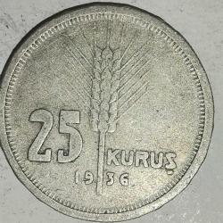 TÜRKİYE  1936  25 KURUŞ  GÜMÜŞ  3 GRAM