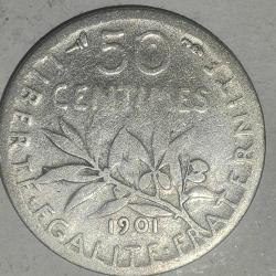 FRANSA  1901   50 CENTIMES   GÜMÜŞ  2,5 GRAM