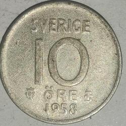 İSVEÇ  1958  10  ÖRE    GÜMÜŞ  1,40  GRAM