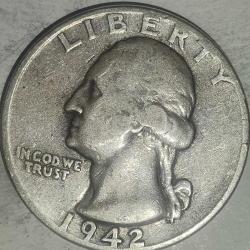 AMERİKA 1942   ÇEYREK DOLAR   QUARTER DOLAR  25 CENT    GÜMÜŞ  6,25  GRAM