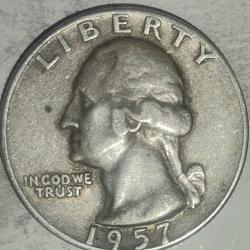 AMERİKA 1957    ÇEYREK DOLAR   QUARTER DOLAR  25 CENT    GÜMÜŞ  6,25  GRAM