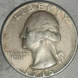 AMERİKA 1945     ÇEYREK DOLAR   QUARTER DOLAR  25 CENT    GÜMÜŞ  6,25  GRAM