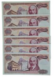 7.EMİSYON 100 LİRA ÇİL 6 ADET A HARFİ