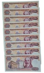 7.EMİSYON 100 LİRA ÇİL 9 ADET F HARFİ