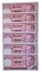 7.EMİSYON 100 LİRA HARF TAKIMI (ABCDEF) ÇİL