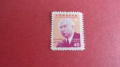 Damgasız THEODOR HEUSS ZİYARET HATIRASI 1957 posta pulu 40 PARA Güzel Sanatlar Matbaası İstanbul