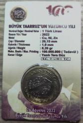 1 Türk Lirası Büyük Taarruz 100 Yılı Özel Kapamalı Bimetal Hatıra parası