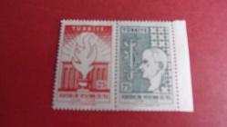 2 ADET-TÜRKİYE POSTALARI-ATATÜRK'ÜN VEFATININ 20.YILI-ASPENDOS -1958-1958-