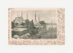 [KARTPOSTAL / CONSTANTINOPLE / İSTANBUL: Souvenir de Constantinople Mosquee du Sultan Ahmed et l. Hypodrome - Sultanahmet. Editör: Max Fruchtermann.