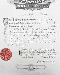 [KIZIL HAÇ YÜKSEK BAŞARI] Supreme Grand Royal Arch Chapter of Scotland Red Cross Council [i.e. İskoç Kızıl Haç Konsili İmtiyaz ve başarı belgesi]