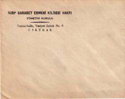 Efemera - [FİLATELİ / ZARF] Surp Garabet Ermeni Kilisesi Vakfı Yönetim Kurulu - Üsküdar antetli boş zarf - kitantik - kitaLog