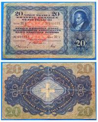 Efemera - İsviçre 20 frank 1946 Çt Nadir banknot kağıt para - kitantik - kitaLog
