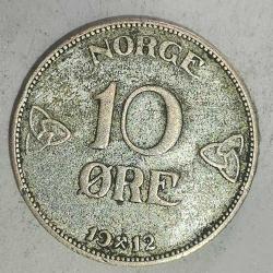 NORVEÇ  1912    10  ÖRE    GÜMÜŞ  1,45  GRAM  NADİR