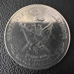 Gümüş 10 Lira 1960 İhtilal. Hakimiyet Milletindir. 27 Mayıs 1960