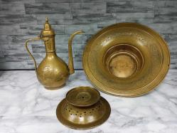 Antika Kalem İşçilikli Osmanlı Pirinç İbrik Abdestlik