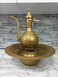 Antika Kalem İşçilikli Osmanlı Pirinç İbrik Abdestlik