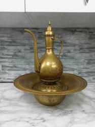 Antika Kalem İşçilikli Osmanlı Pirinç İbrik Abdestlik