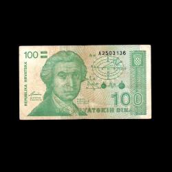 HIRVATİSTAN (1991) - 100 Dinar (ÇT 7,0/10) 