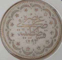 1293-2 SULTAN ABDÜLHAMİD GÜMÜŞ ORİJİNAL 20 (MECİDİYE) KURUŞ XX2Y2R ÇİLALTI ÇOK NADİR