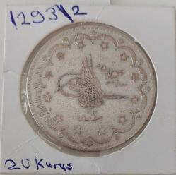 1293-2 SULTAN ABDÜLHAMİD GÜMÜŞ ORİJİNAL 20 (MECİDİYE) KURUŞ XX2Y2R ÇİLALTI ÇOK NADİR