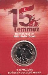 2016 15 Temmuz 1 TL  Hatıra Parası Özel Kapamasinda