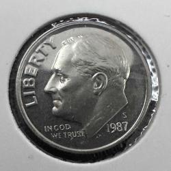 *S* Proof Baskı. Amerika 1 Dime 1987 S. Darphane San Francisco ABD. Bayraklı Kapamasında. Az Çıkar