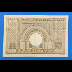 Fas 50 frank 1945 Çt(+) Büyük boy Nadir banknot / kağıt para