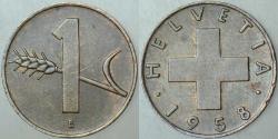 İSVİÇRE 1 RAPPEN 1958 BAKIR 16 mm