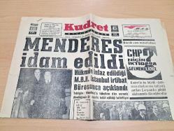 KUDRET GAZETESİ ADNAN MENDERES İDAM HABERİ 18 EYLÜL 1961