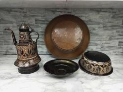 Eskilerden El İşlemeli Bakır Güğüm Abdestlik Seti ve El işlemeli Bakır Tencere