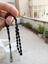 Ateş-i Kehribar Yeşil Hareli Ay yıldızlı Alpaga imameli Tesbih
