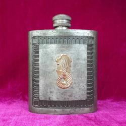 VINTAGE SINGAPORE PHONIX PEWTER SİNGAPUR ARSLANI KABARTMA GÖRSELLİ CEP MATARASI FLASK