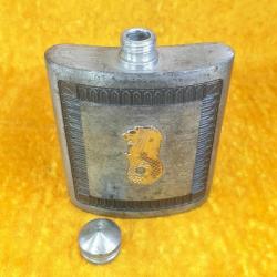 VINTAGE SINGAPORE PHONIX PEWTER SİNGAPUR ARSLANI KABARTMA GÖRSELLİ CEP MATARASI FLASK