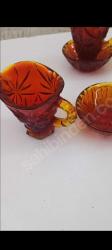 Amberina glass kurşun kristal   minyatür sürahi ve kase