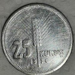 TÜRKİYE 1936   25  KURUŞ   GÜMÜŞ  3  GRAM